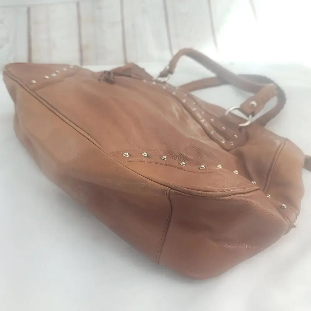 Vintage 80's Women's Michael Kors Tan Leather Canvas Liner Distressed...